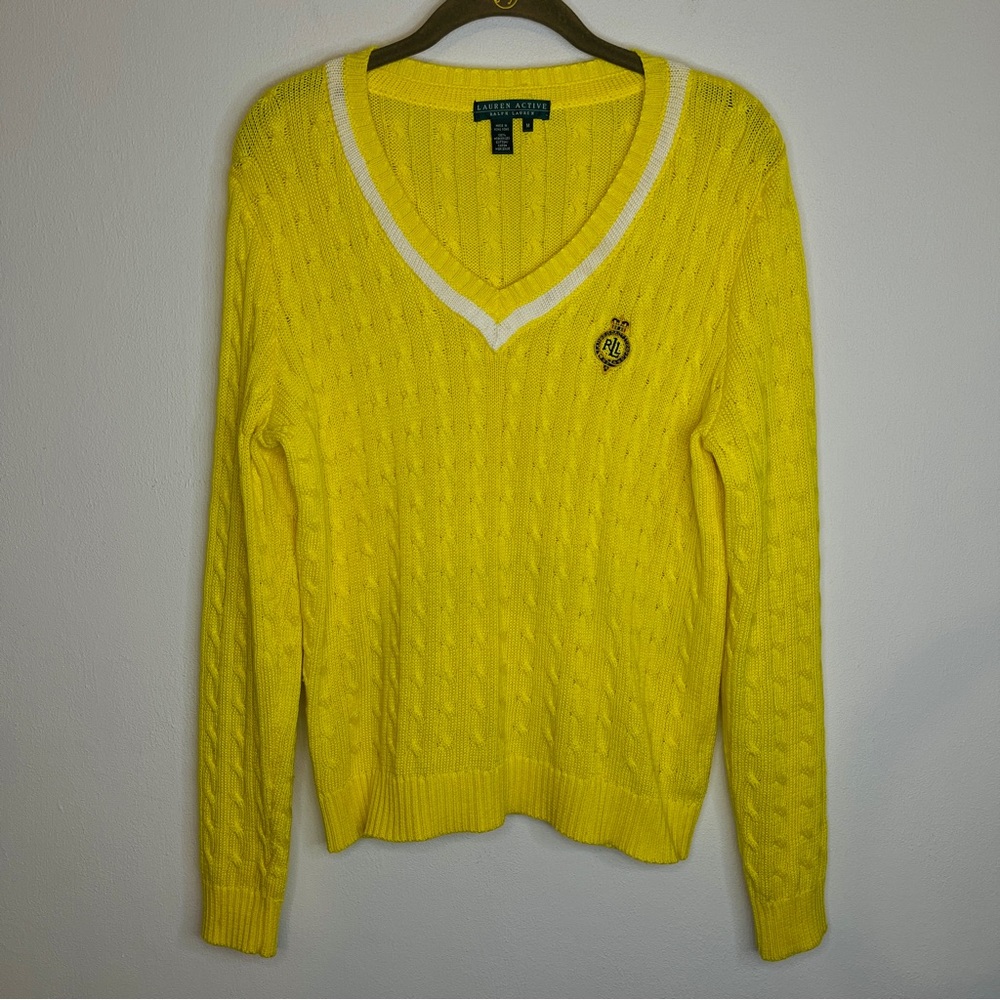 Lauren Active Ralph Lauren Yellow Cable Knit Preppy Tennis Sweater Size M